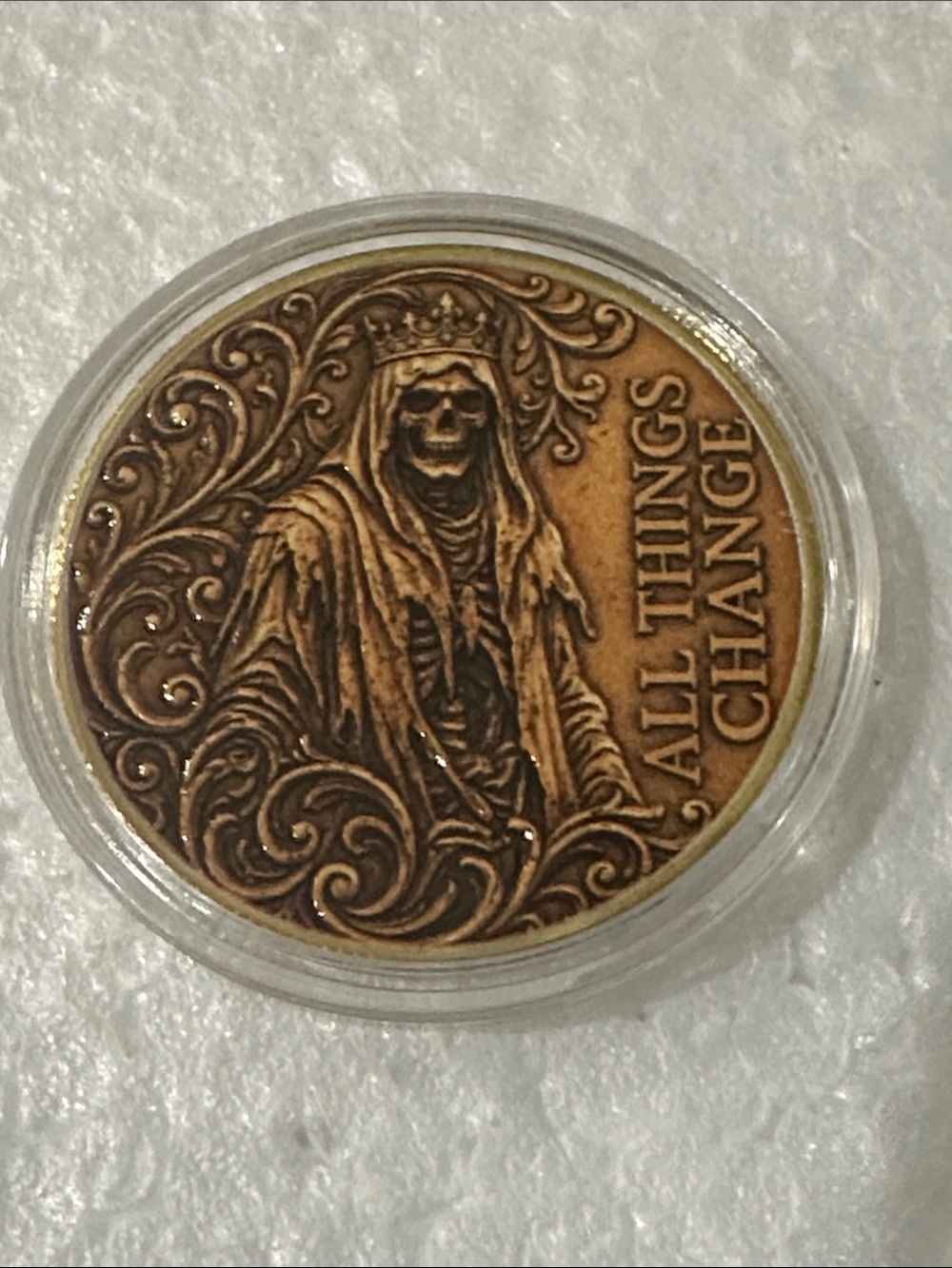Antique Bronze 'All Things Change' Coin Pendant